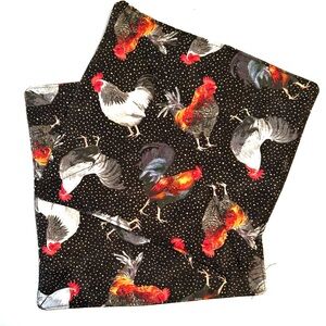 Set of Two Rooster Print Black Speckled Handmade Pot Holders